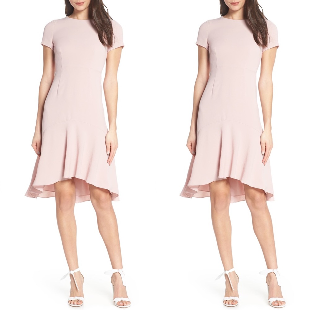 Avec Les Filles Short Sleeve High Low Dress -Blush